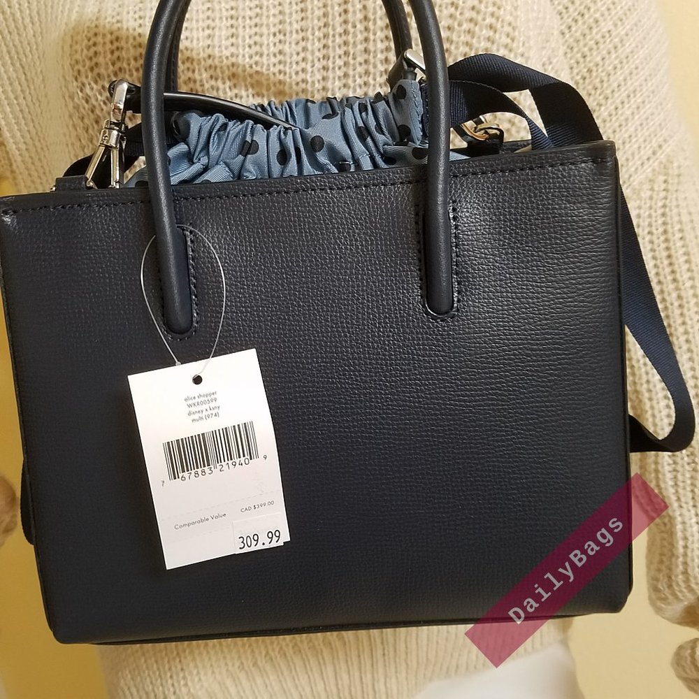 NWT KATE SPADE 100% AUTHENTIC ALICE SHOPPER DISNEY BLUE NAVY SMALL BAG - Picture 5 of 15